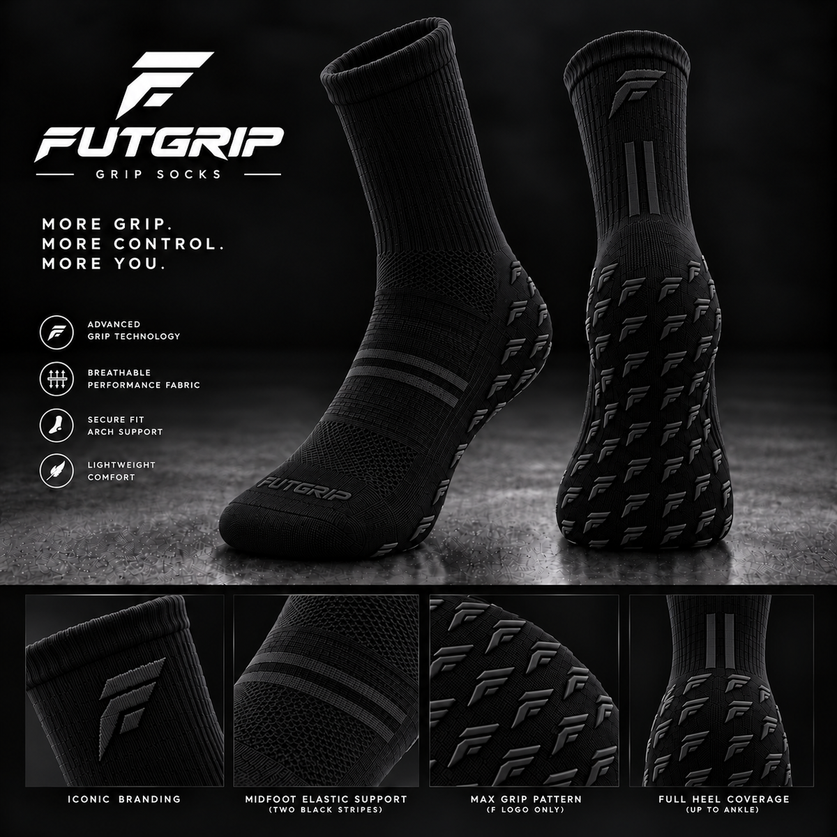 FUTGRIP Pro Blackout Soccer Grip Socks