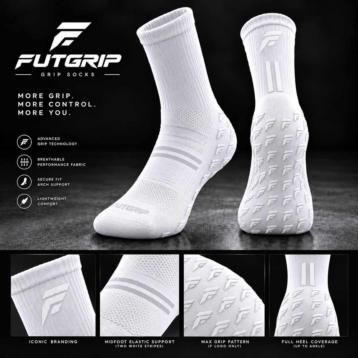 FUTGRIP Pro Whiteout Soccer Grip Socks